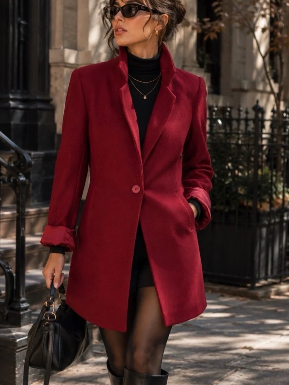 Clements Ribeiro Portobello Women's Single-Button Red Textured Wool Blend Coat